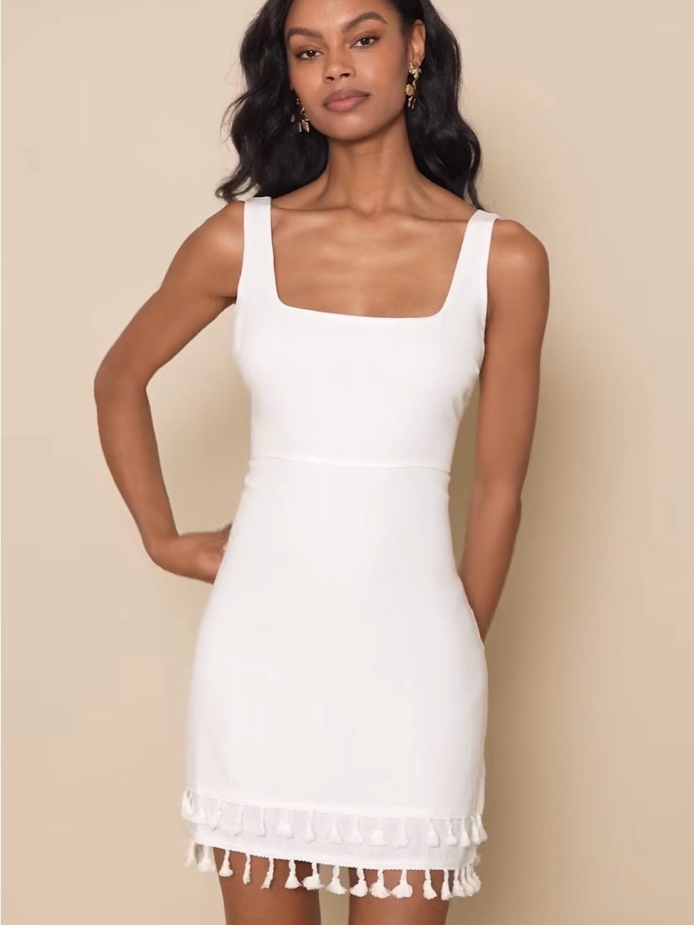 Lulu's White Tassel-Hem Mini Dress - Picture 3 of 10